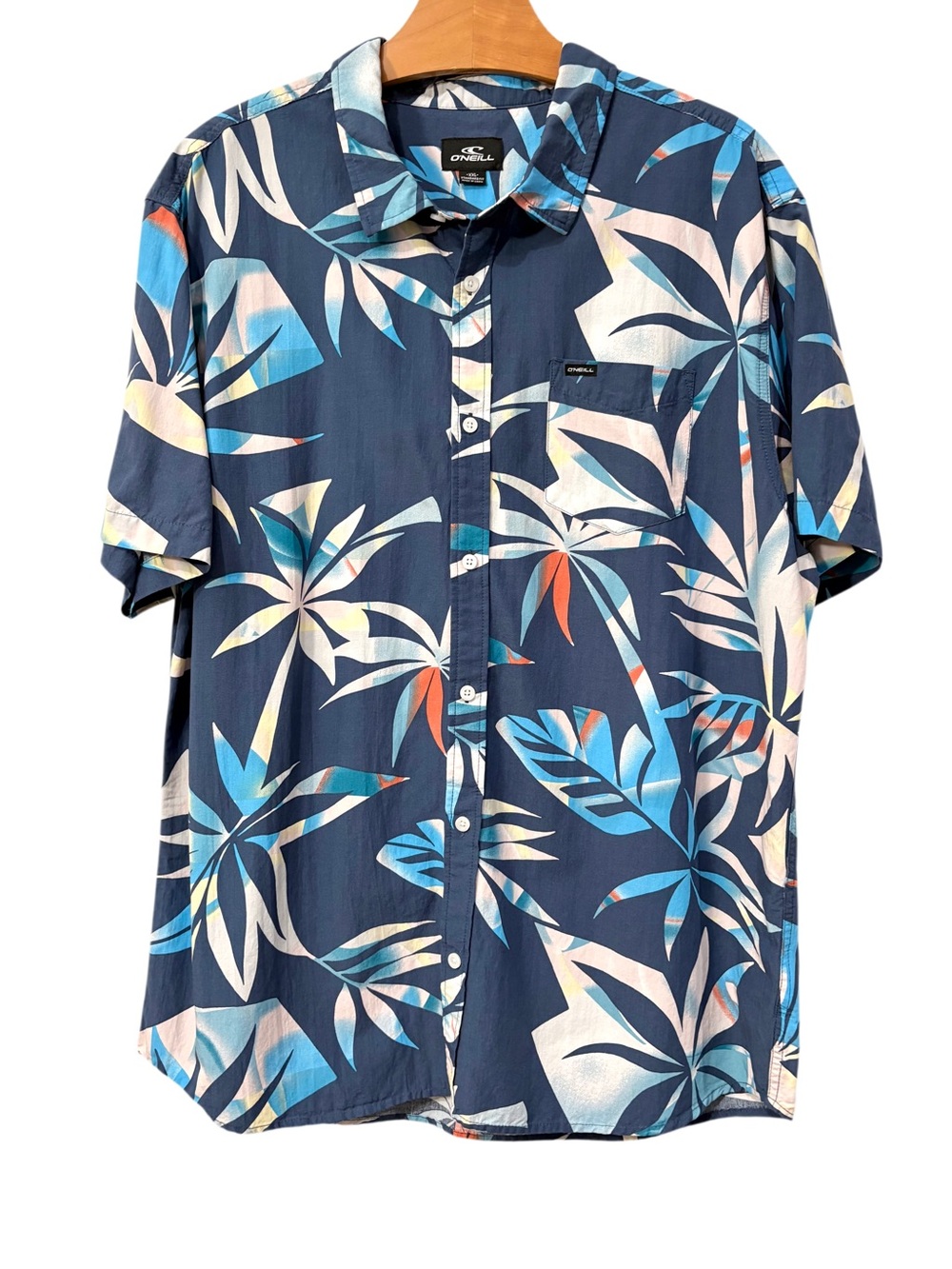 O'Neill Hawaiian Tropical Print Short Sleeve Shirt XXL Blue